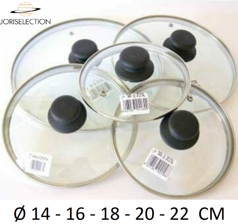 LOT DE 5 COUVERCLES EN VERRE Ø 14 CM- Ø 16 CM - Ø 18 CM - Ø 20 CM -Ø 22 CM