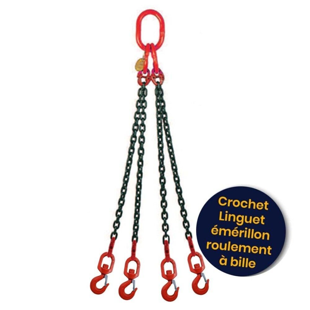 ÉLINGUE CHAINE 4 BRINS CROCHET LINGUET ÉMÉRILLON À ROULEMENT À BILLE