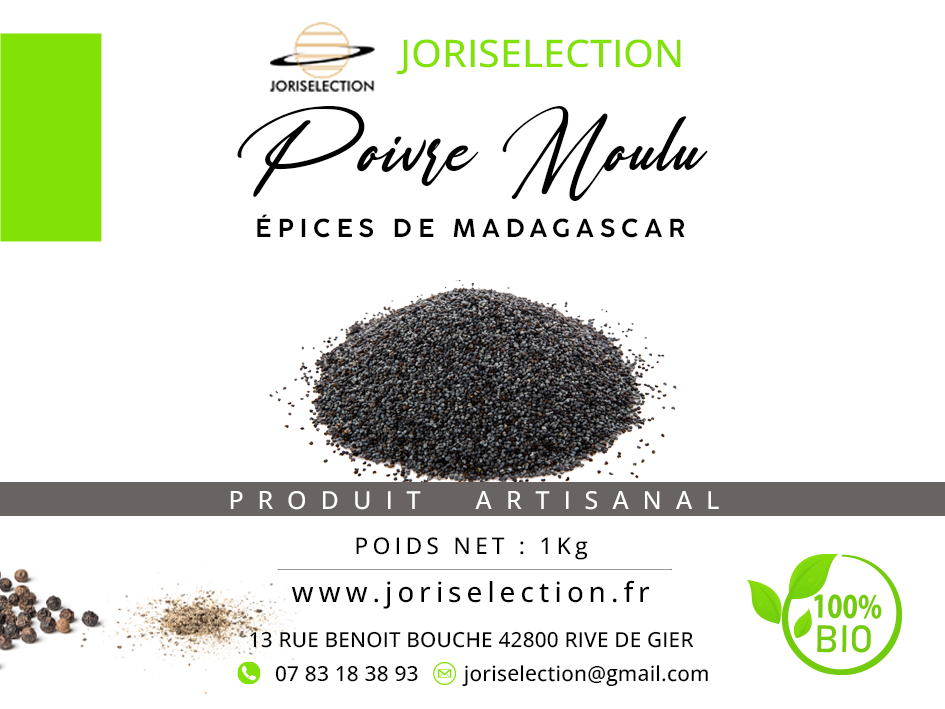 Poivre noir moulu  de Madagascar