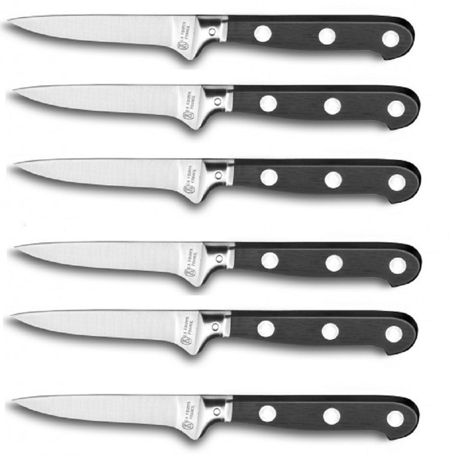 LA FOURMI - 6 COUTEAUX office  LAME  LISSE  LUXE INOX 3 RIVETS - FRANCE 3 RIVETS REF 10532/05325 
 MANCHE NOIR LAME 8 CM