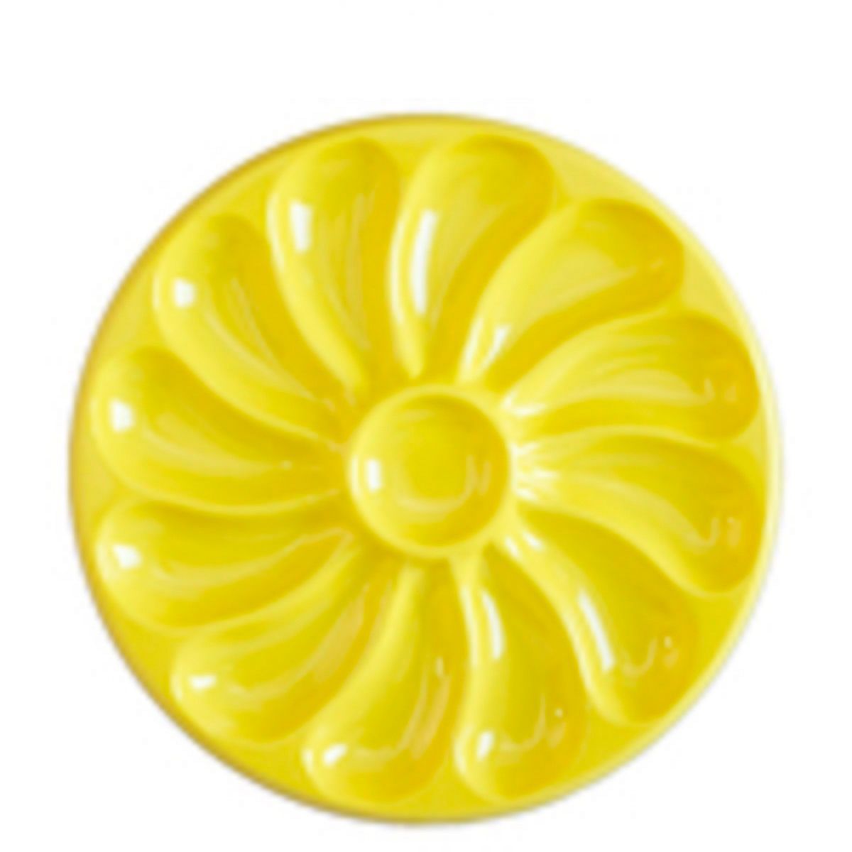 Assiettes A Huitres  couleur JAUNE 12  Compartiments +1 Pour Le Citron, Sauce. Fabrication Française Diamètre 30.5  Cm