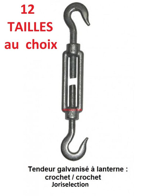 TENDEUR  - ACIER GALVA - 1 crochet + 1 crochet - Diamètre filetage (mm) AU CHOIX
