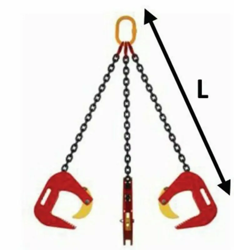 Elingue 3 brins pinces buses béton CMU 1500kg Longueur 150 Cm Ouverture 40/120mm