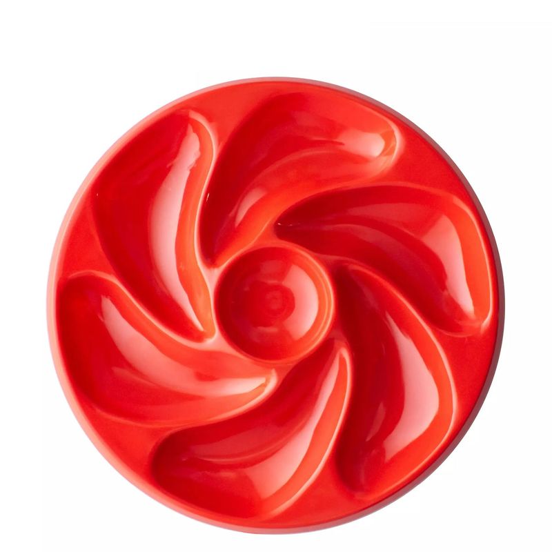 Assiettes A Huitres 6 Compartiments +1 Pour Le Citron, Sauce. Fabrication Française Diamètre 20 Cm Couleur rouge