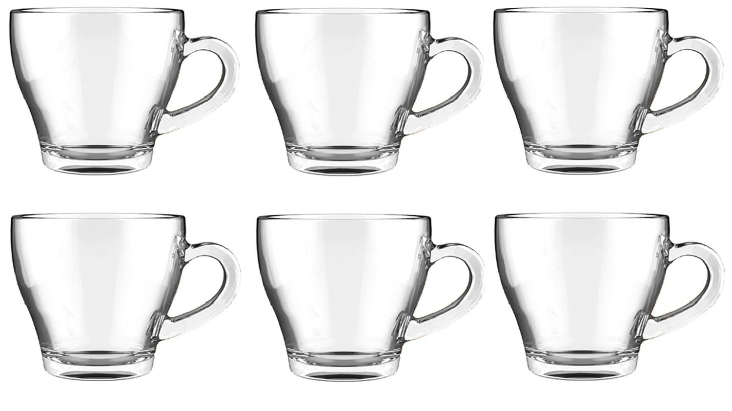 Lot de 6 Tasses en Verre, 90 ml, Tasses à Café avec Anse pour Boissons Chaudes et Froides, 7 x 6 cm