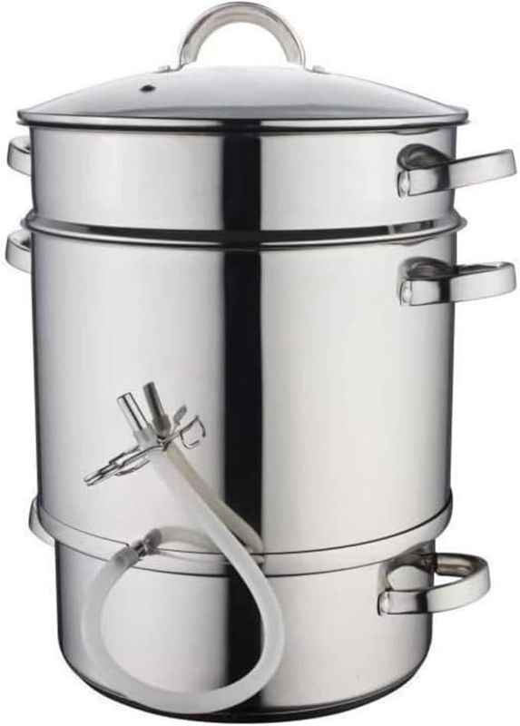 Baumalu, Extracteur de jus à vapeur, en inox, Système de pression efficace pour 6-7 kg de fruits et légumes, Polyvalent pour cuisson vapeur, Tous feux, Diamètre 28 cm, Couleur argent Baumalu, Extracteur de jus à vapeur, en inox, Système de pression efficace pour 6-7 kg de fruits et légumes, Polyvalent pour cuisson vapeur, Tous feux, Diamètre 28 cm, Couleur argent