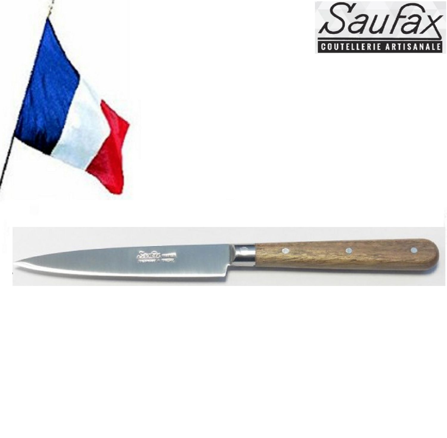 Couteau de table  à mitres fabriqué à Thiers France LUXE 3086 Saufax MANCHE BOIS BULINGA CLAIR