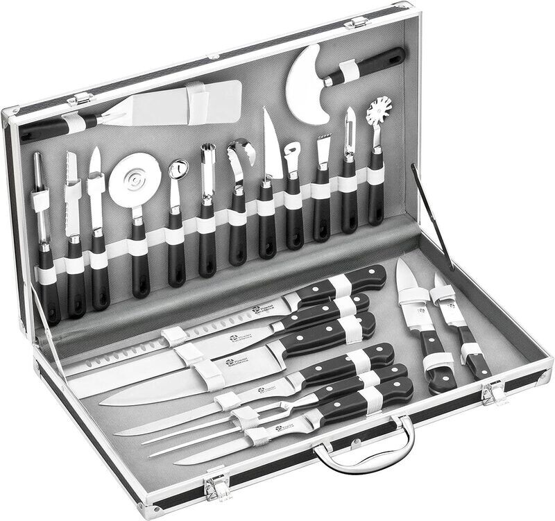 Valise Cuisinier 22 Pièces - 15 Ustensiles et 7 Couteaux de Cuisine - Noir  Pradel Excellence - 31123 -
