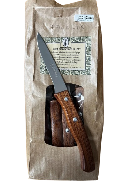 COUTEAU A STEAK   LA FOURMI MANCHE EN BOIS  SAPELLI   COTE A L'OS LAME LISSE REF 10152