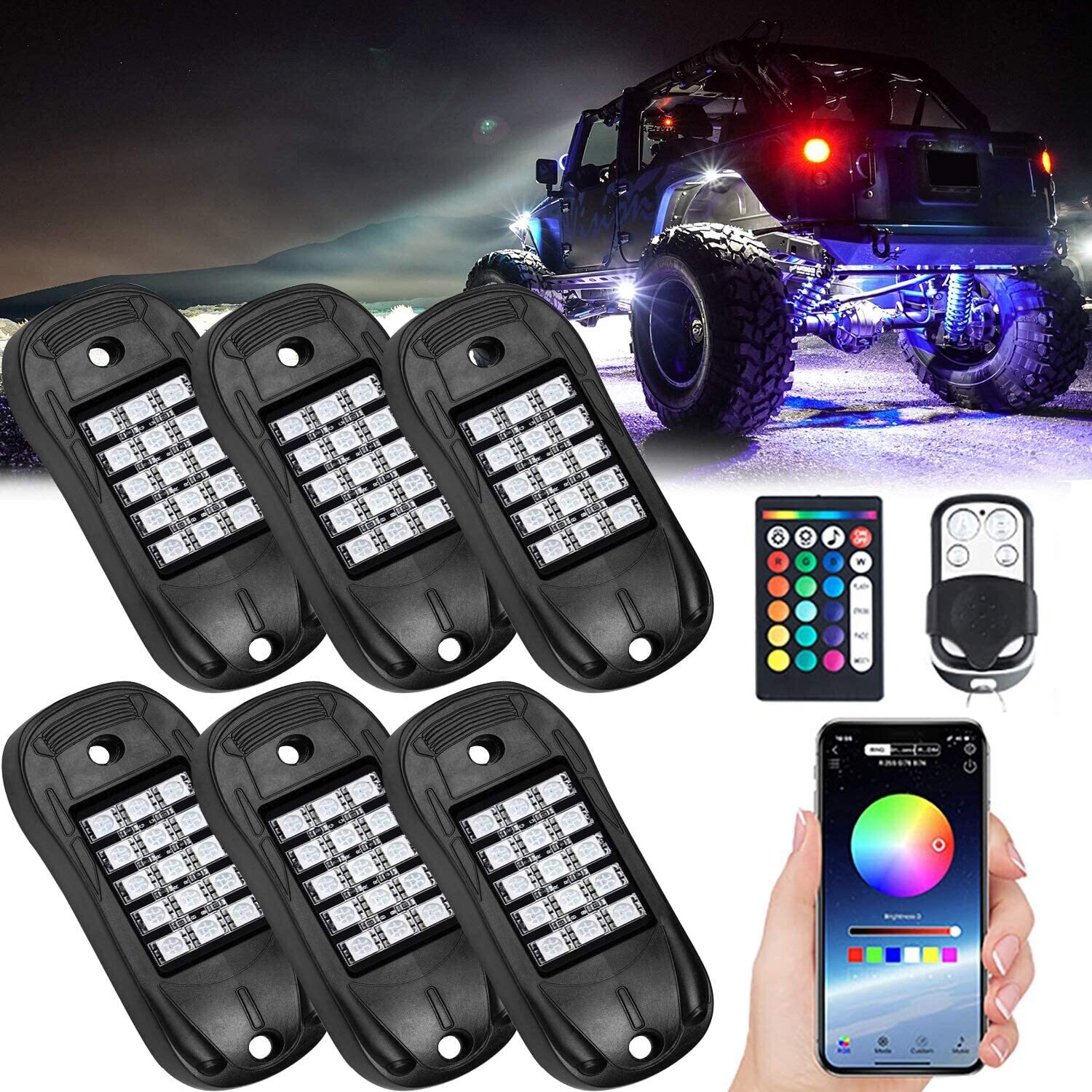 6 Pack RGB LED Rock Light Multicolor 6 Pack RGB LED Rock Light Multicolor
