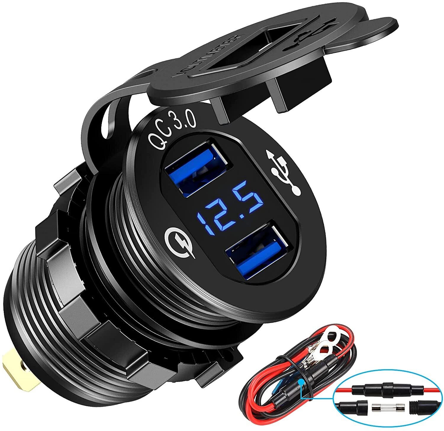 Quick Charge 3.0 Dual USB Charger Socket with LED Digital Voltmeter &amp; Wire Fuse DIY Kit