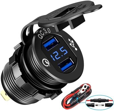 Quick Charge 3.0 Dual USB Charger Socket with LED Digital Voltmeter &amp; Wire Fuse DIY Kit