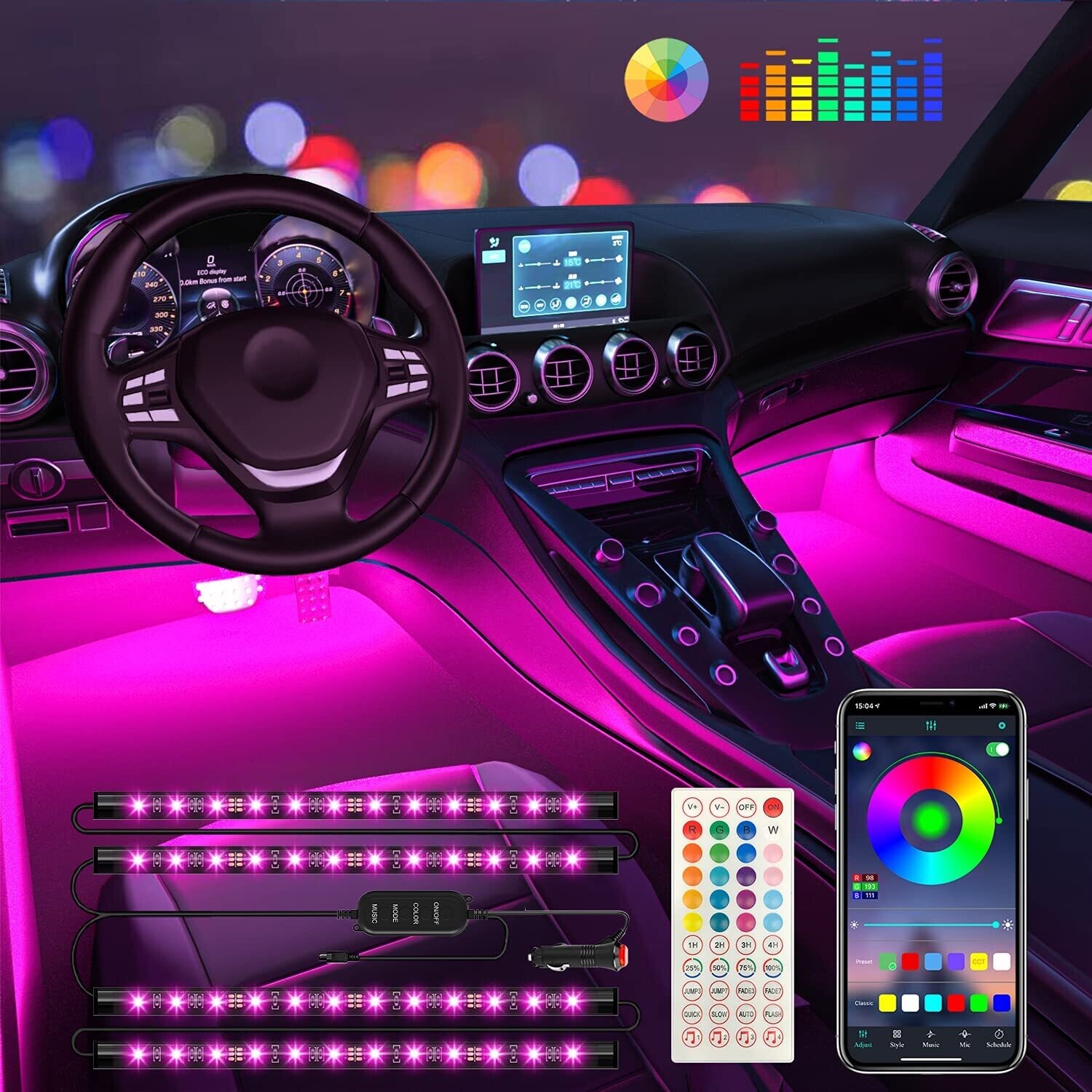 Interior Car Lights with Smart App Controller