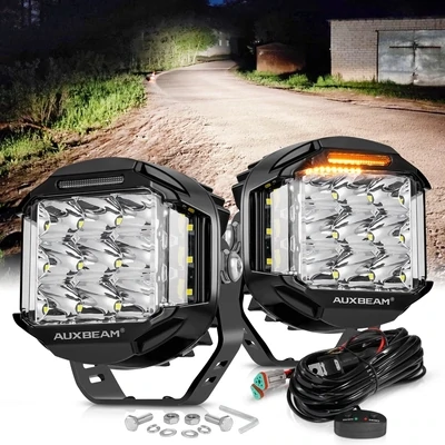 AuxBeam 5 Inch 168 Watt Combo Beam Side Shooter LED Pod with Amber DRL (5 Inch Round) - PAIR-