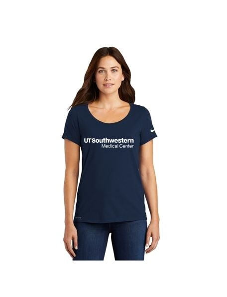 Nike Ladies Dri-FIT Cotton/Poly Scoop Neck Tee, Color: Navy, Size: 2XL