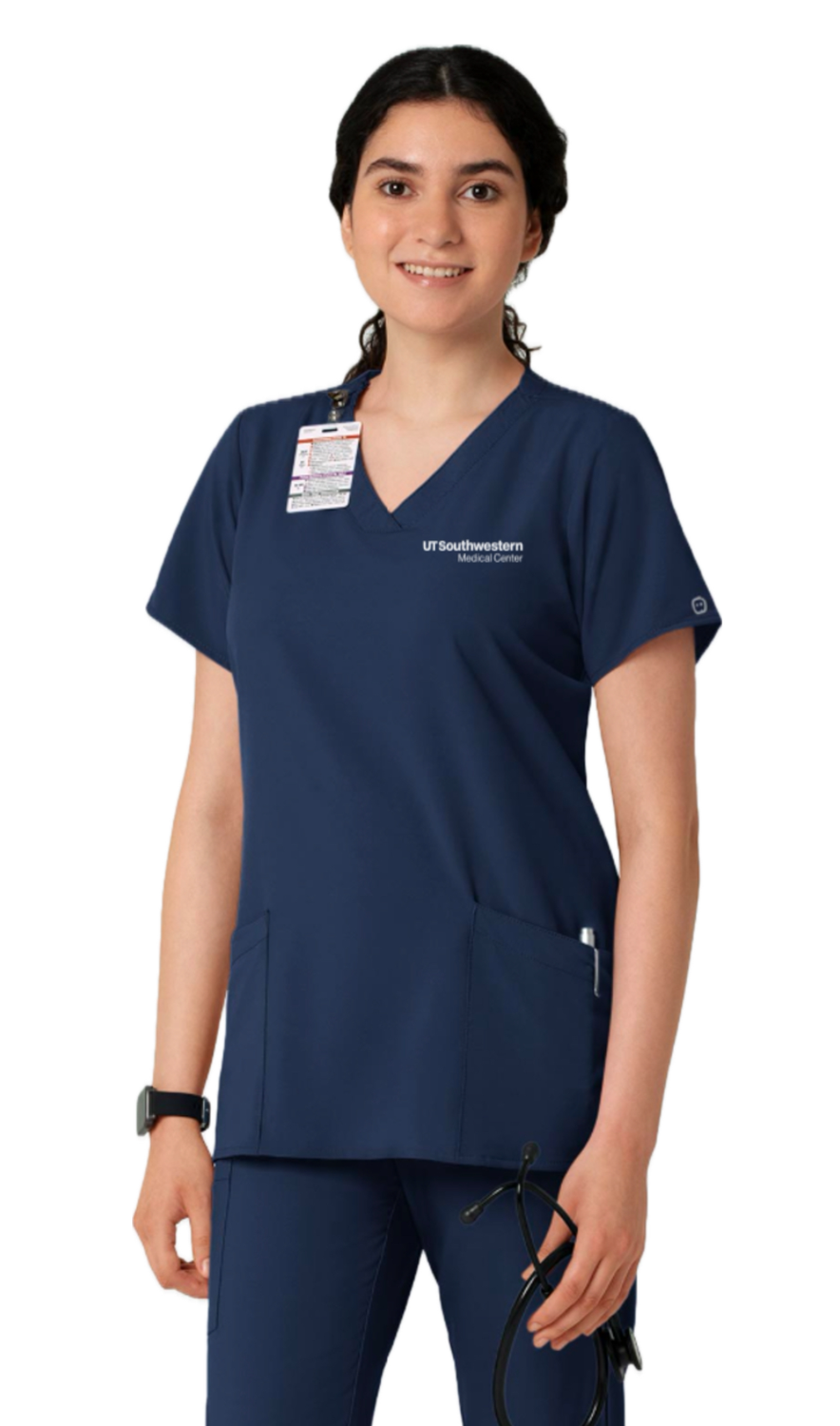 Women's Basic V-Neck Navy Scrub Top - 6255