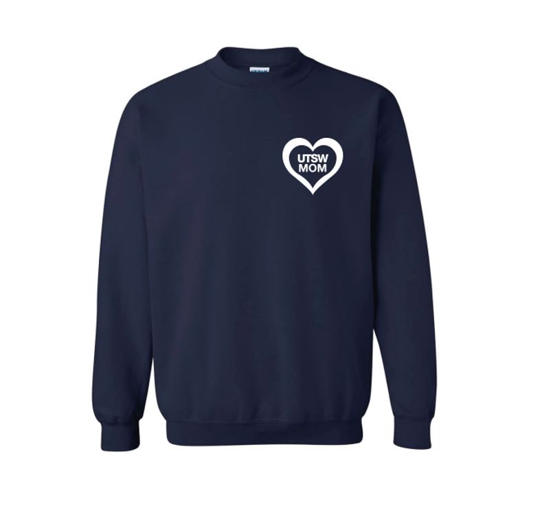UTSW Heart Mom Crewneck Sweatshirt - Navy, Size: Small
