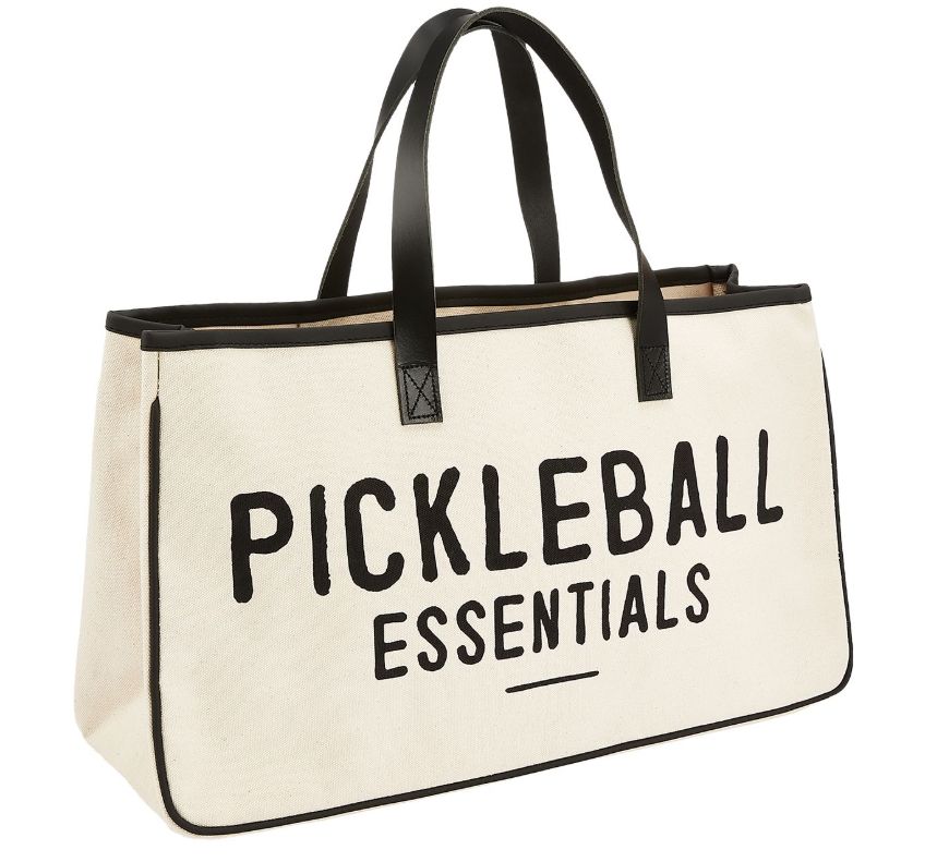 Pickleball Waterproof Canvas Tote W/Leather Handle
