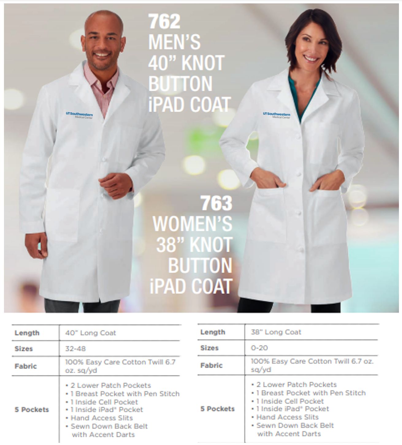 763 Meta Woman's Knot Button Lab Coat