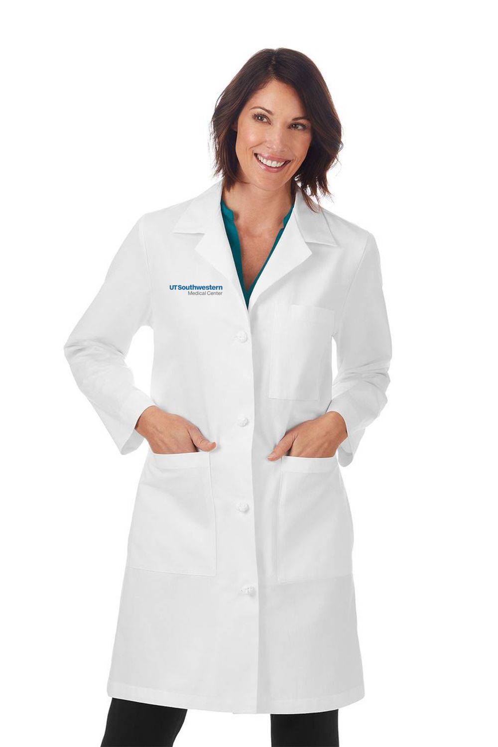 763 Meta Woman&#39;s Knot Button Lab Coat