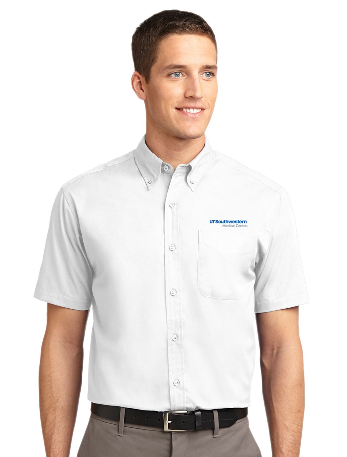 Port Authority® Mens Short Sleeve Easy Care Shirt, Color: White/Light Stone, Size: X-Small