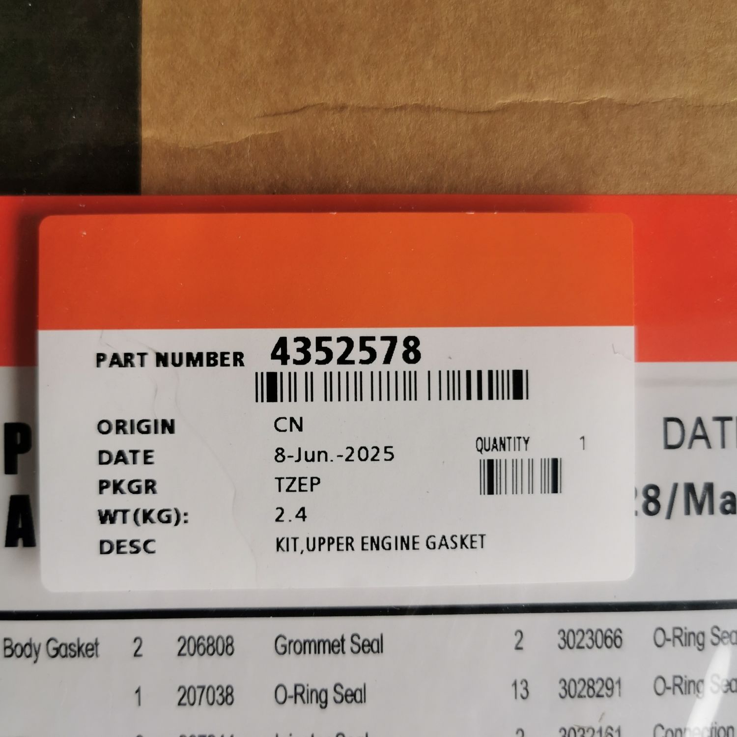 KTA19 O/H UPPER GASKET 4352578
