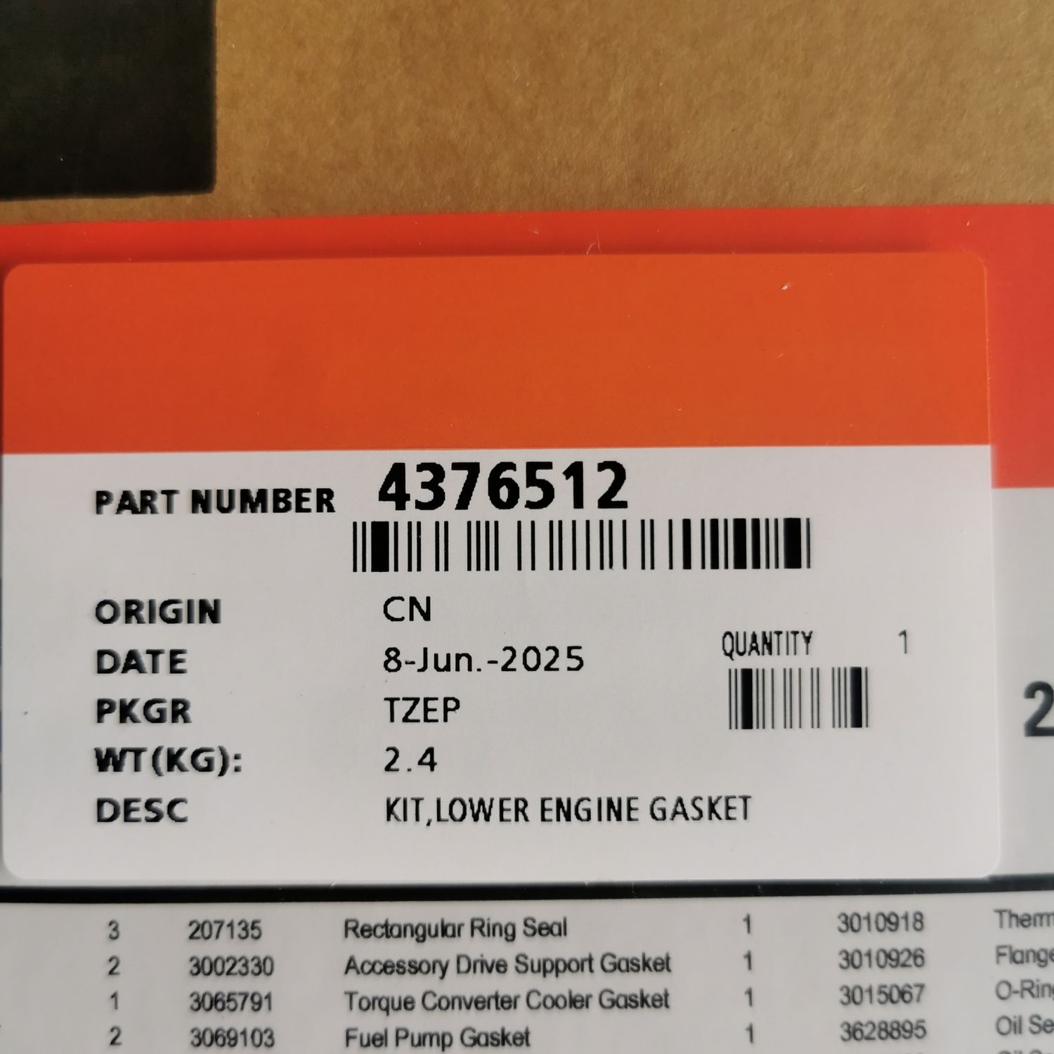 KTA19 Lower Gasket Set 4376512