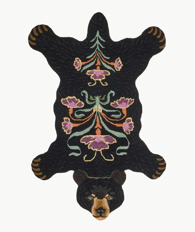 Blooming black bear rug large