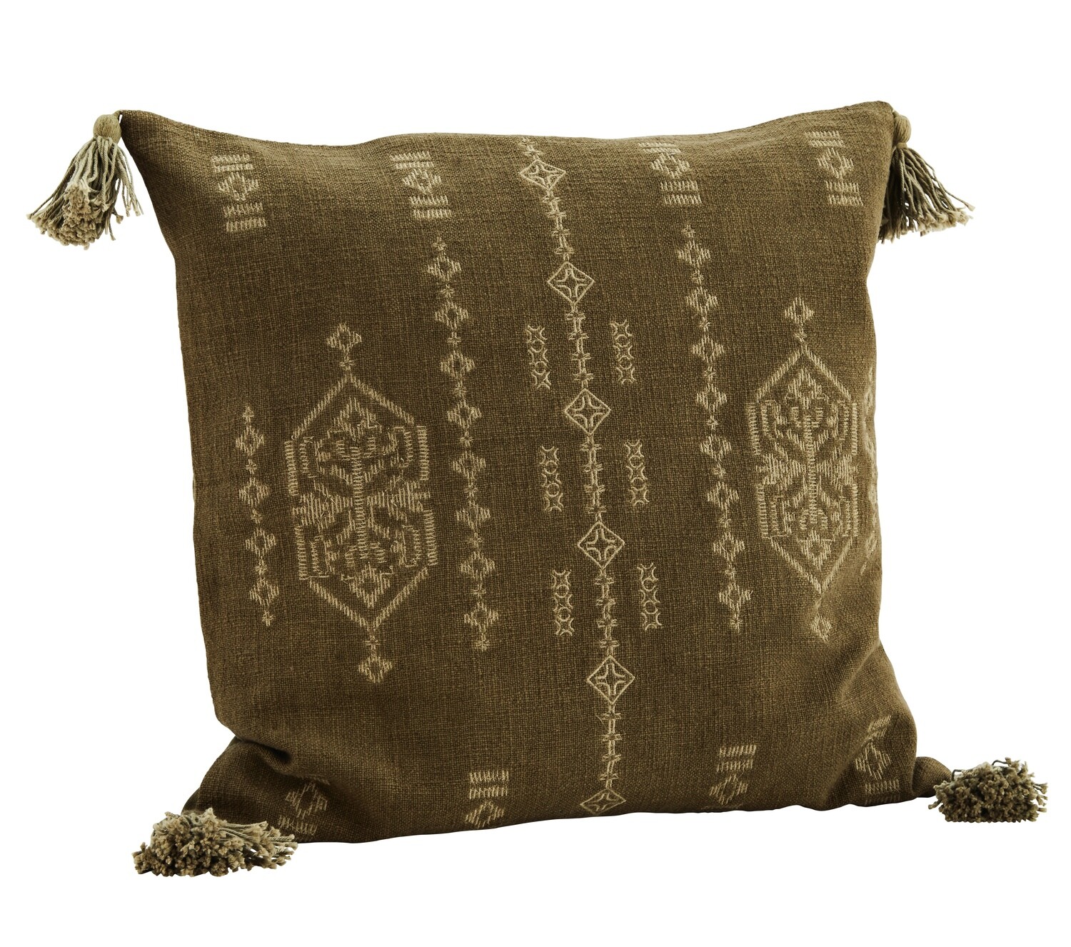 Coussin brodé vert olive