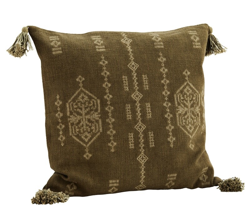 Coussin brodé vert olive