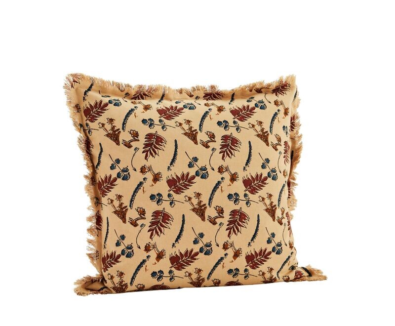 coussin beige/bleu motif