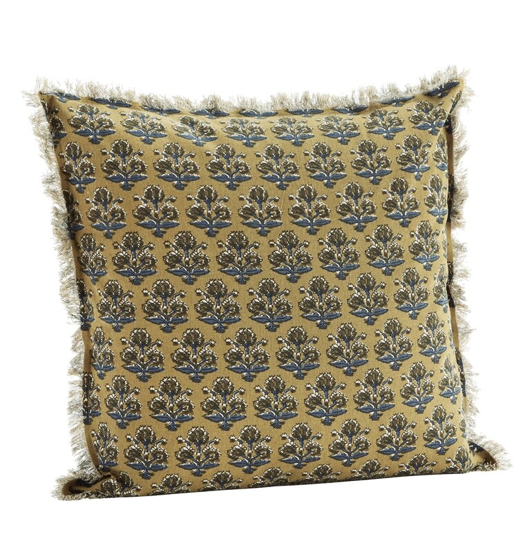 Coussin motif fleur moutarde
