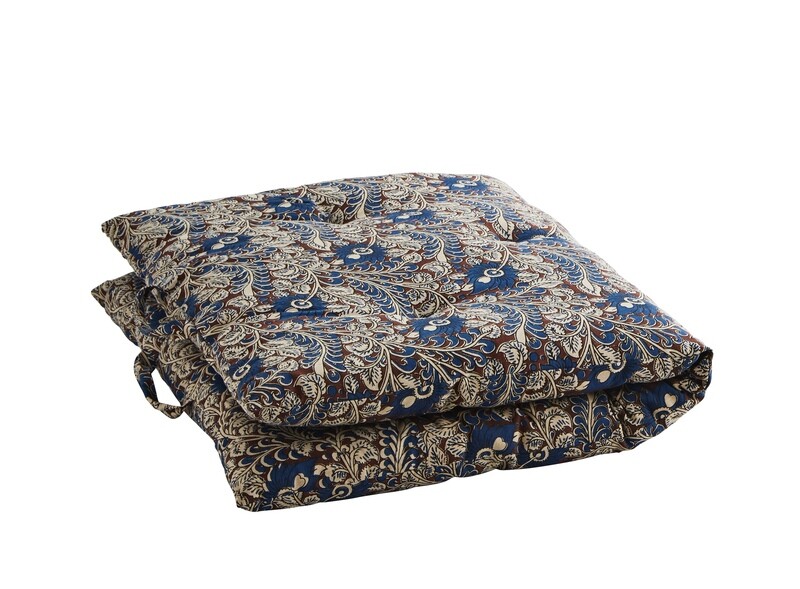 Matelas/coussin imprimé fleuri bleu brun