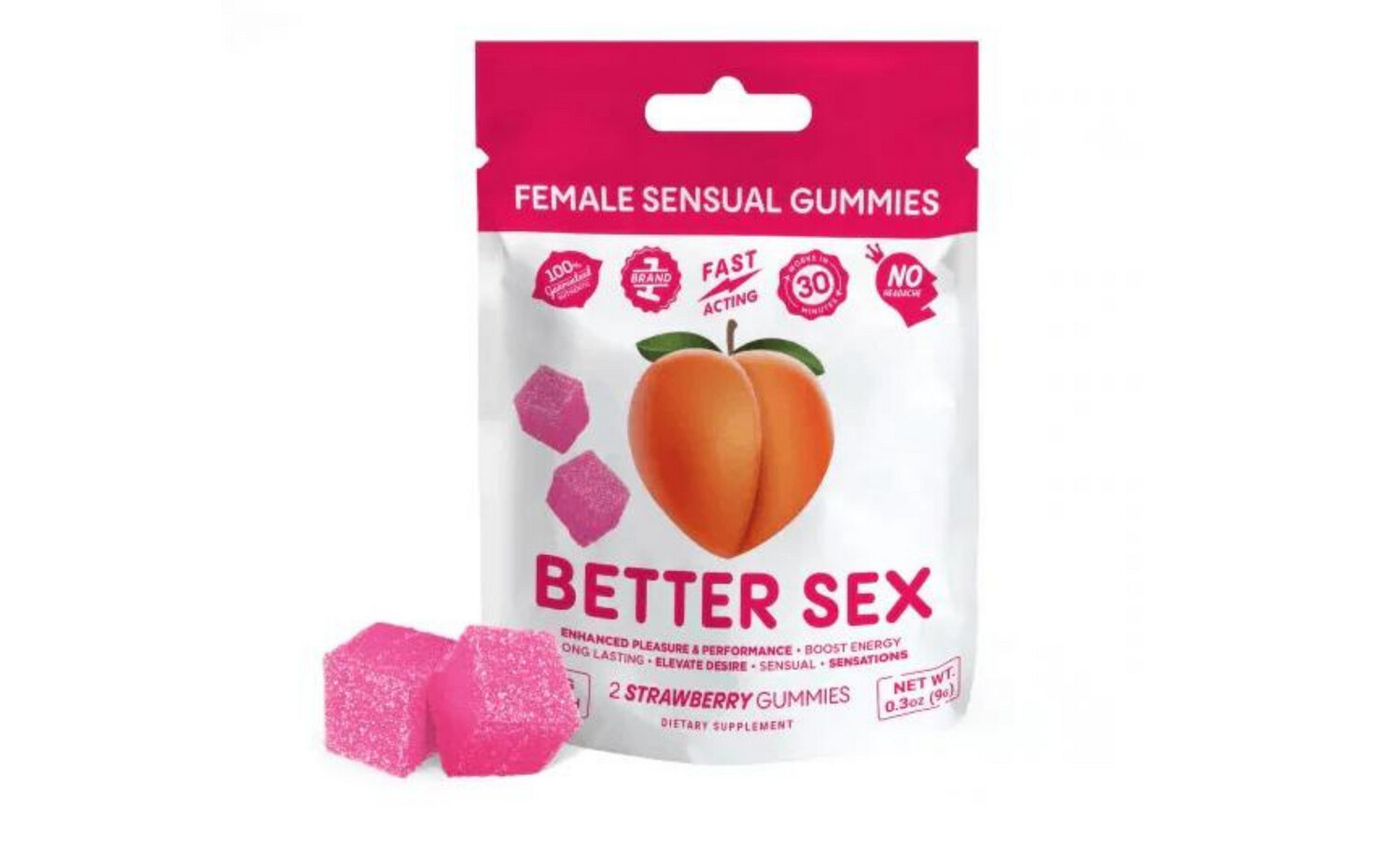 BETTER SEX FEMALE SENSUAL 2 STRAWBERRY GUMMIES ENHANCED PLEASURE AND PERFORMANCE 12/CT
