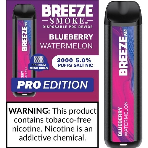 BREEZE BLUEBERRY WATERMELON 2000 PUFFS 5.0% NIC PRO EDITION DISPOSABLE POD DEVICE 10/CT