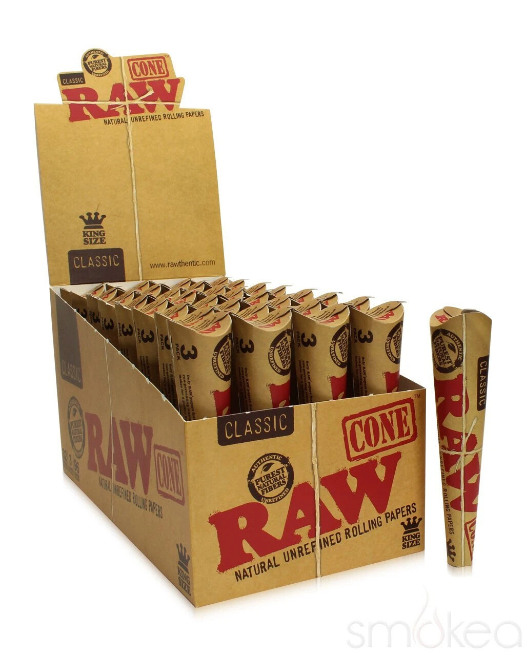 CLASSIC RAW CONE NATURALLY SLOW BURNING ROLLING PAPERS KING SIZE 3 CONES PER PACK