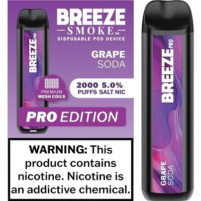BREEZE GRAPE 2000 PUFFS 5.0% NIC PRO EDITION DISPOSABLE POD DEVICE 10/CT