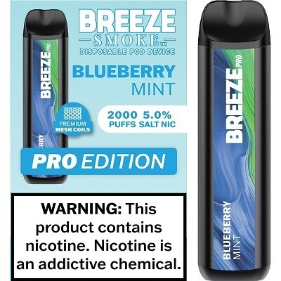 BREEZE BLUEBERRY MINT 2000 PUFFS 5.0% NIC PRO EDITION DISPOSABLE POD DEVICE 10/CT