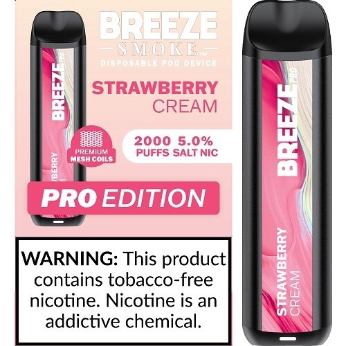 BREEZE STRAWBERRY CREAM 2000 PUFFS 5.0% NIC PRO EDITION DISPOSABLE POD DEVICE 10/CT