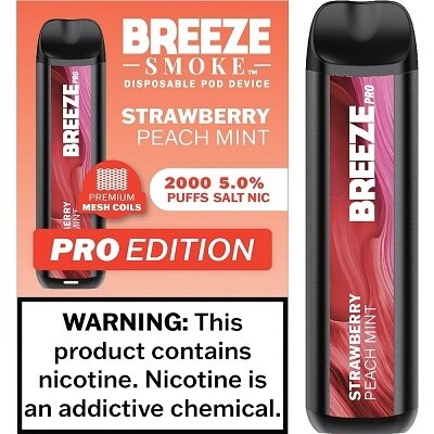 BREEZE STRAWBERRY PEACH MINT 2000 PUFFS 5.0% NIC PRO EDITION DISPOSABLE POD DEVICE 10/CT