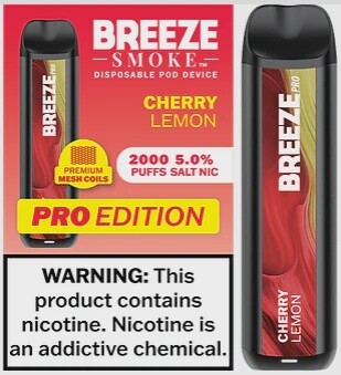 BREEZE CHERRY LEMON 2000 PUFFS 5.0% NIC PRO EDITION DISPOSABLE POD DEVICE 10/CT
