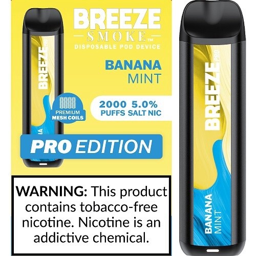 BREEZE BANANA MINT 2000 PUFFS 5.0% NIC PRO EDITION DISPOSABLE POD DEVICE 10/CT
