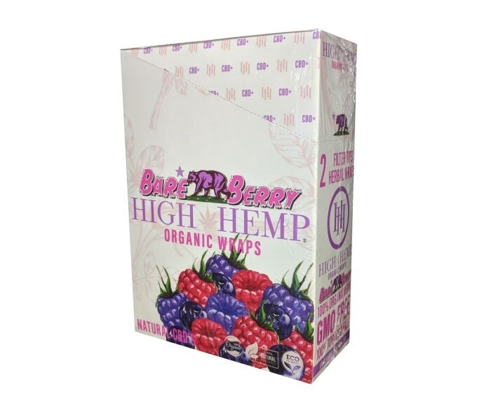 BARE BERRY HIGH HEMP ORGANIC WRAPS NATURAL CBD&#39;S 2 WRAPS 25/CT