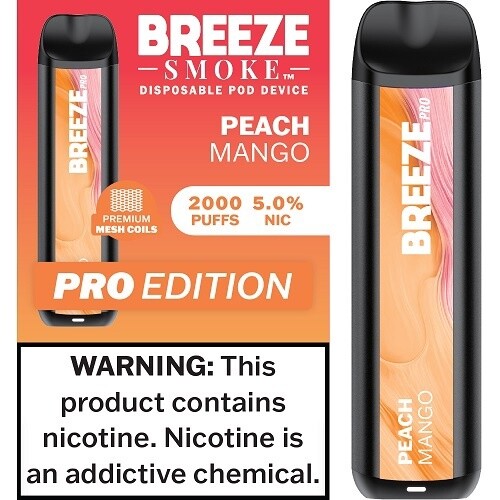 BREEZE PEACH MANGO 2000 PUFFS 5.0% NIC PRO EDITION DISPOSABLE POD DEVICE 10/CT