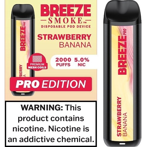 BREEZE STRAWBERRY BANANA 2000 PUFFS 5.0% NIC PRO EDITION DISPOSABLE POD DEVICE 10/CT