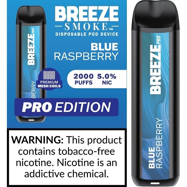 BREEZE BLUE RASPBERRY 2000 PUFFS 5.0% NIC PRO EDITION DISPOSABLE POD DEVICE 10/CT