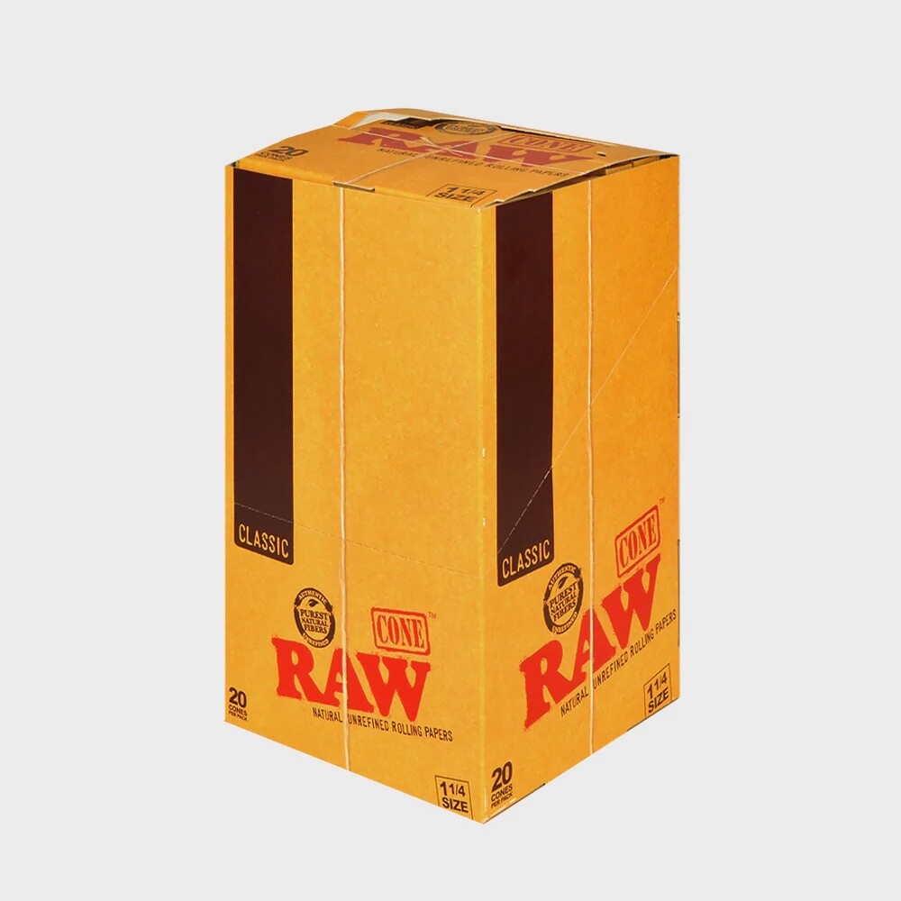 CLASSIC CONE RAW NATURALLY SLOW BURNING ROLLING PAPERS 1 1/4 SIZE 20/CT