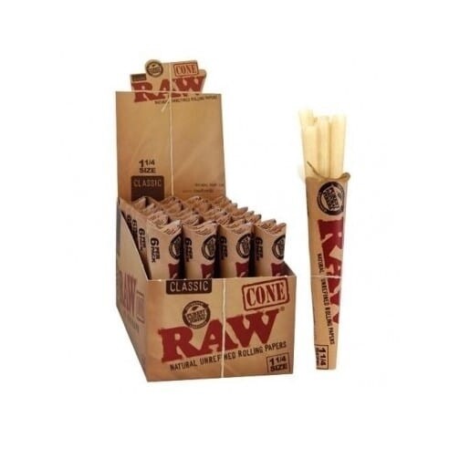 CLASSIC RAW CONE SLOW BURNING ROLLING PAPERS 1 1/4 SIZE 6 CONES PER PACK