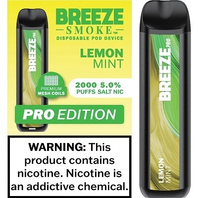BREEZE LEMON MINT 2000 PUFFS 5.0% NIC PRO EDITION DISPOSABLE POD DEVICE 10/CT