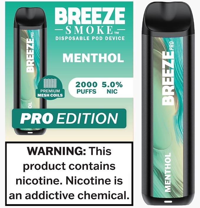 BREEZE MENTHOL 2000 PUFFS 5.0% NIC PRO EDITION DISPOSABLE POD DEVICE 10/CT